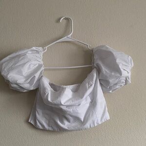 Abercrombie & Fitch White Puff Sleeve Crop Top